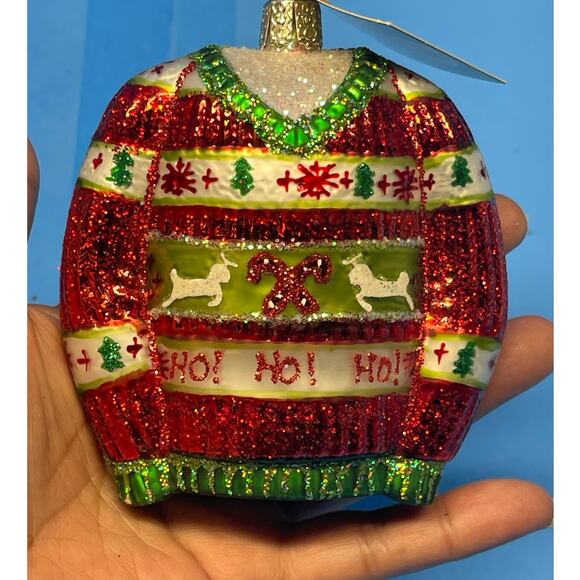 Old World Christmas Blown Glass Christmas Ornament, Festive Christmas Sweater - Picture 7 of 8